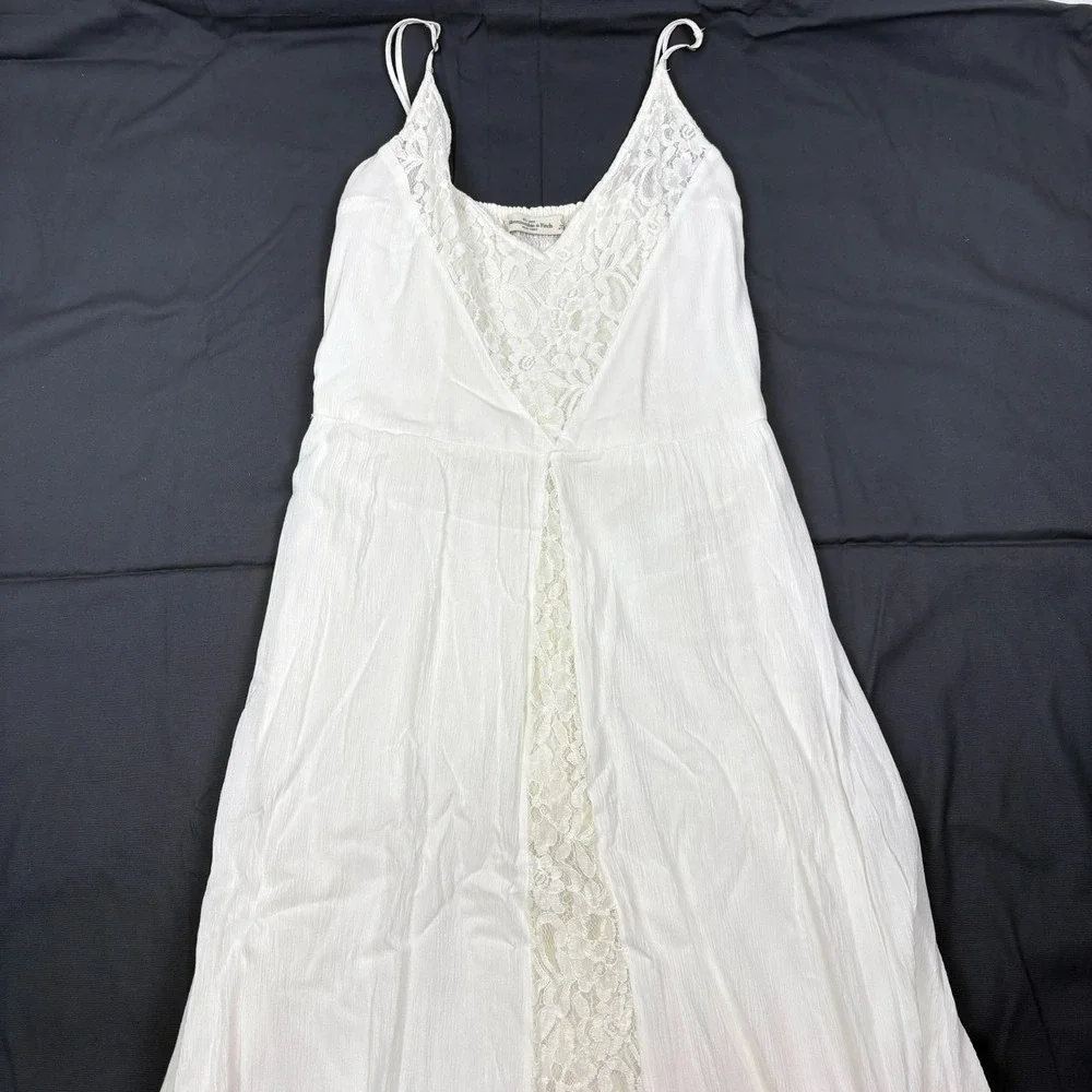 Abercrombie & Fitch White Lace Maxi Day Dress Sz L Cottage Boho Festival Wedding